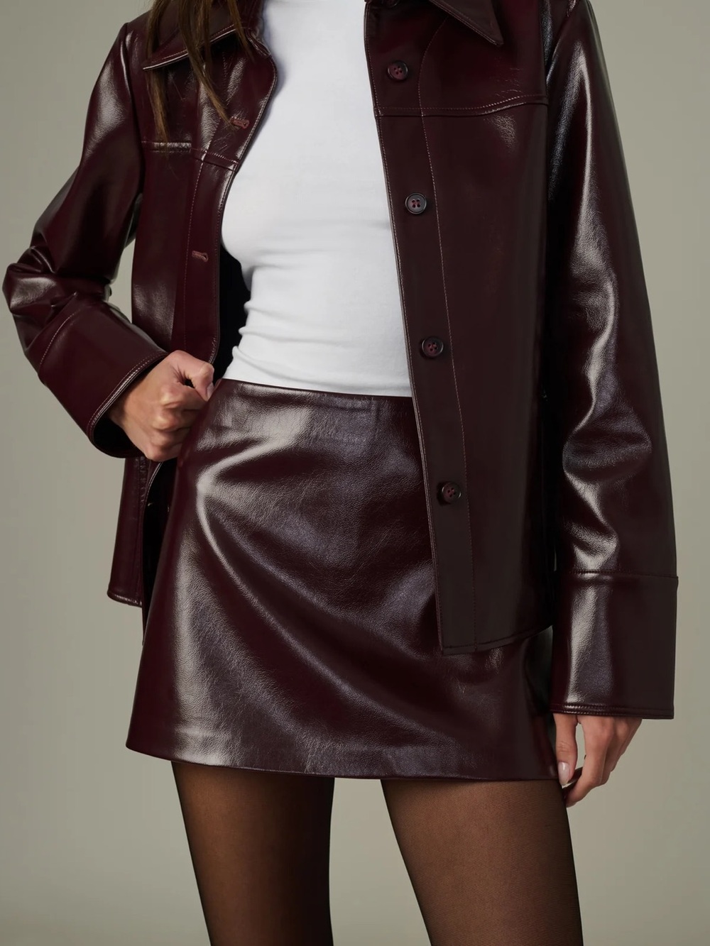 Joe’s Jeans Bordeaux Vegan Patent Leather Mini Skirt